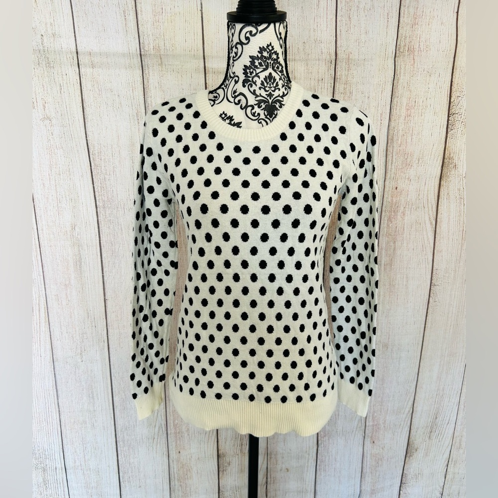 41 Hawthorn Women’s Ivory Black Polka Dot Crew Neck Long Sleeve Sweater Size S